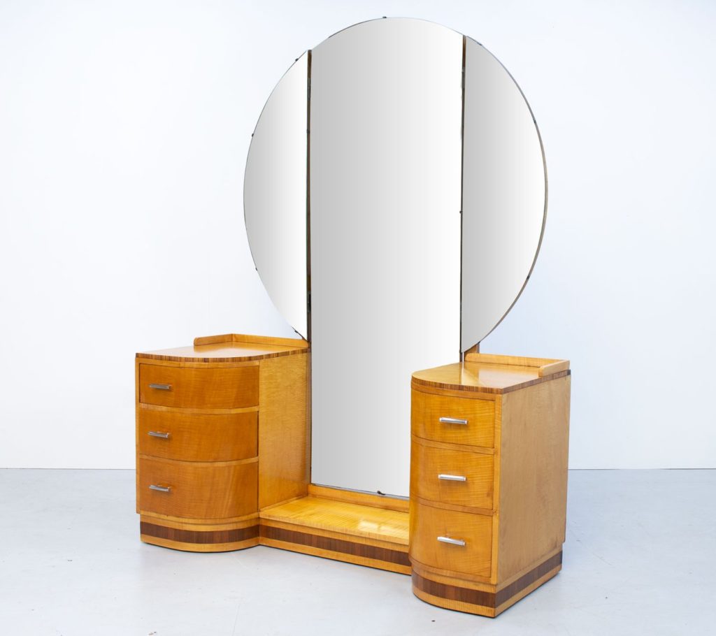 English Art Deco Sycamore Dressing Table by Vesper