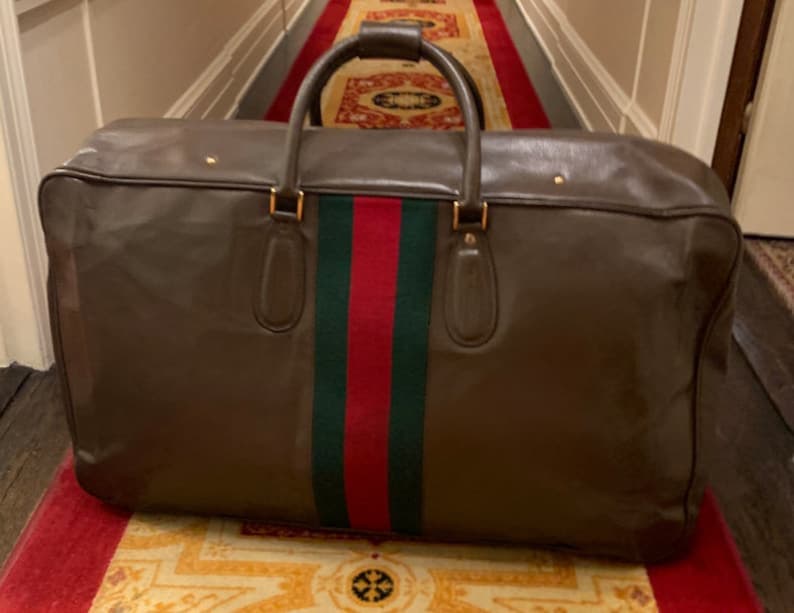 A Rare Gucci Leather, Fabric and Brass Travel Bag circa 1960