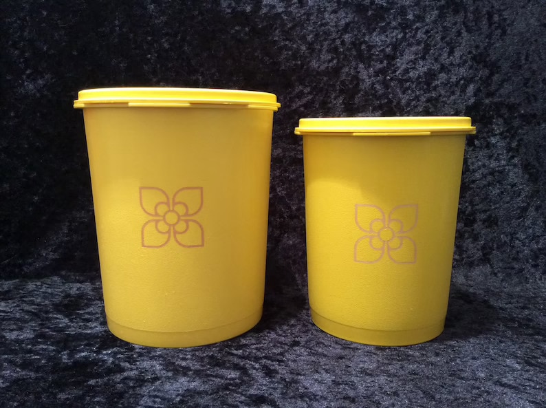 Yellow Tupperware Canister . Vintage Tupperware . Servalier