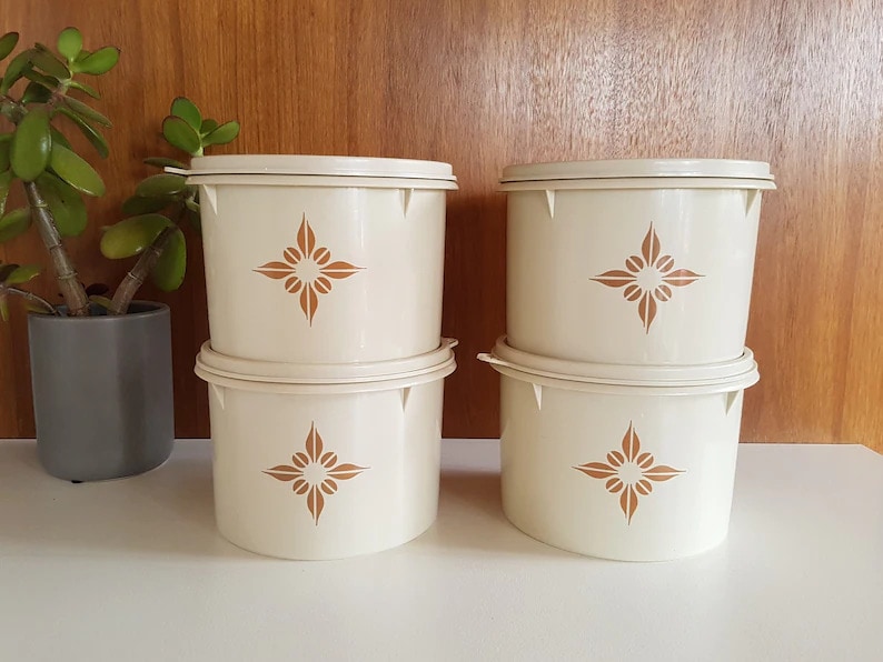 Vintage Set of Four 4 Tupperware Modular Mates, Opaque With Black Lids, Set  of Tupperware, Replacement Tupperware, Kitchen Collect 