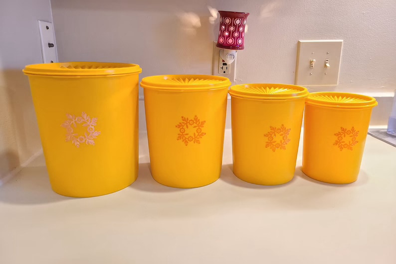 Vintage Tupperware Golden Yellow and Orange Set/4 Canisters With Lids Retro  Kitchen 