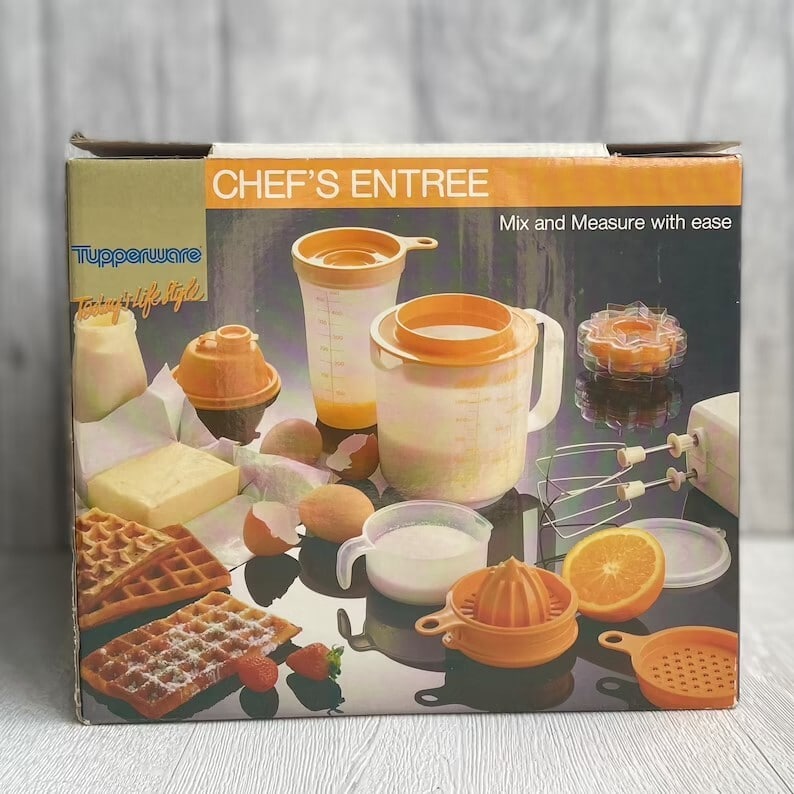 Vintage retro Orange chef’s Tupperware set still in original box