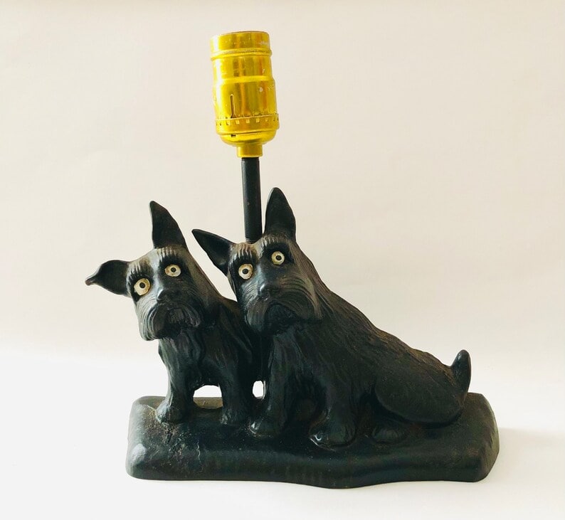 1930s Cast Iron Scottie Dog Table Lamp National Sewing Machine