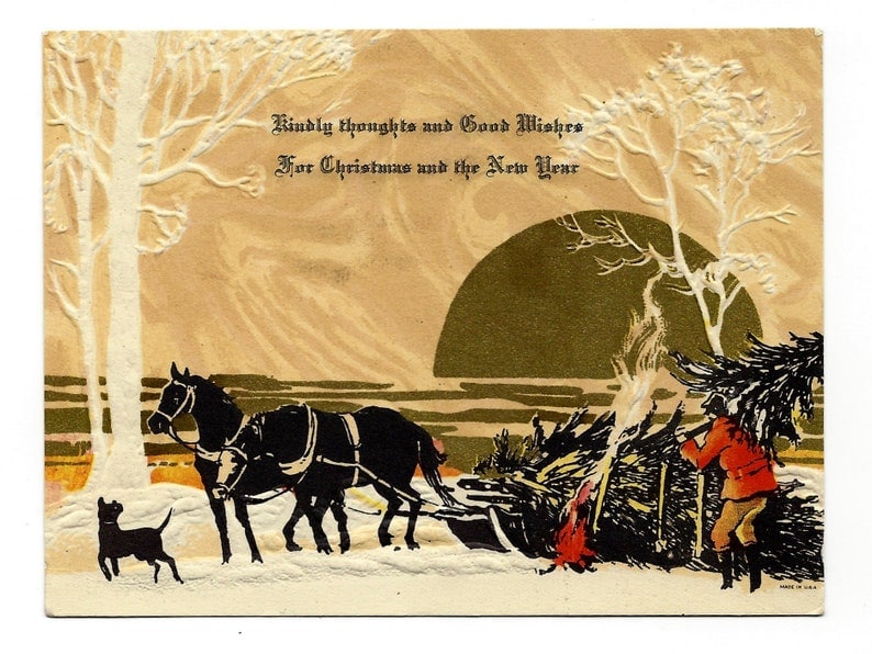 Art Deco Embossed Winter Scene