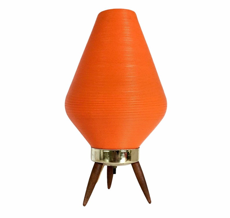 Mid Century Mod (50s) Orange BEEHIVE TRIPOD Table LAMP