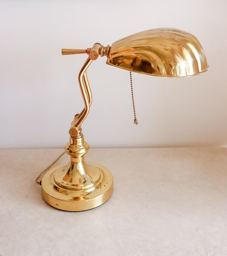 Midcentury Vintage Brass Shell Desk Lamp