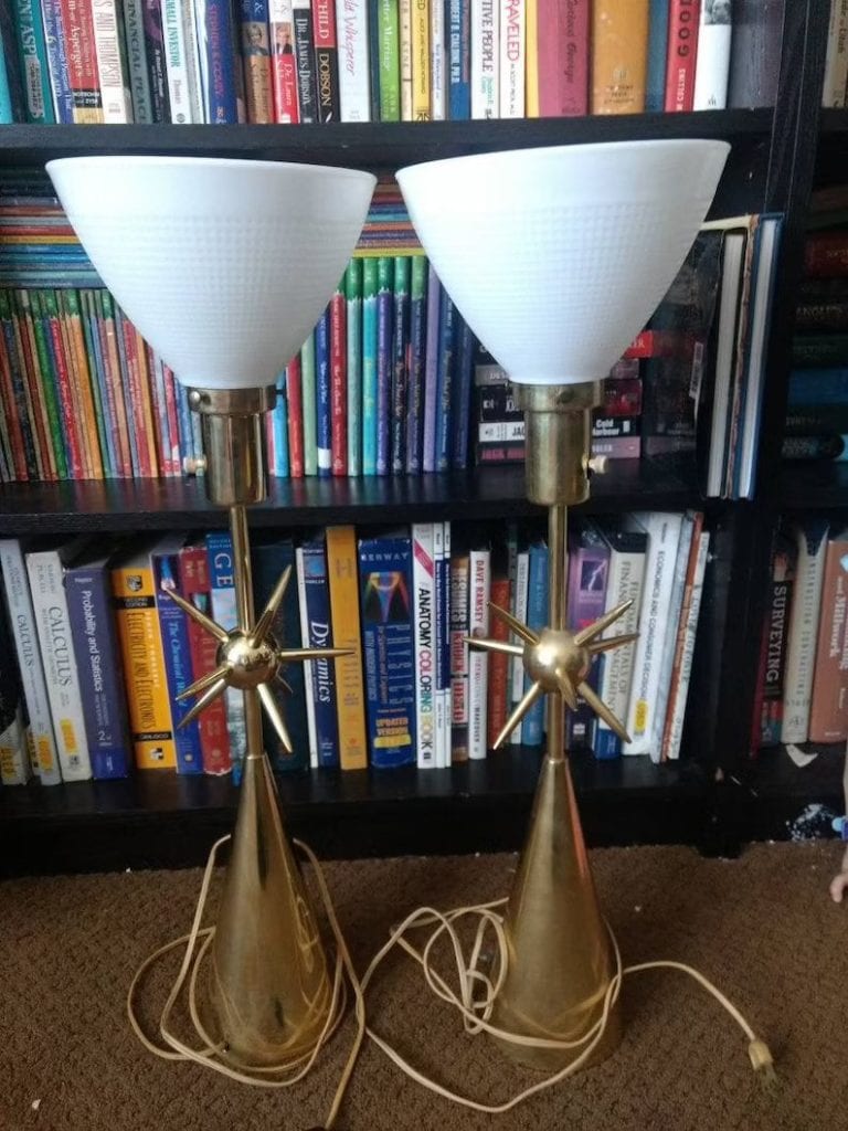 Pair (2) Vintage 1960s MCM Laurel SPUTNIK Lamps Brass