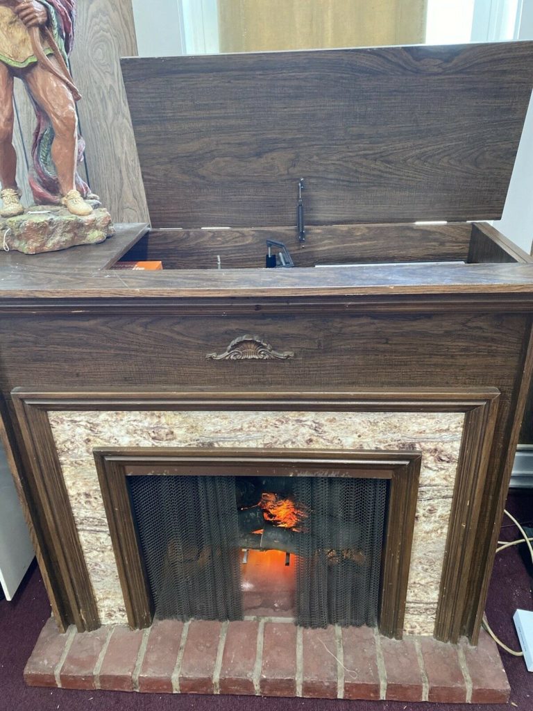 Vintage 1970's Electric Fake Fireplace with Montgomery Ward stereo/record player
