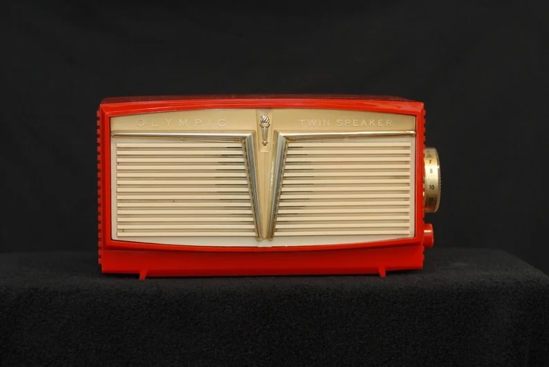 Vintage Art Deco Mid-Century 1950s Ultra Rare Olympic Bright Red Tube Radio