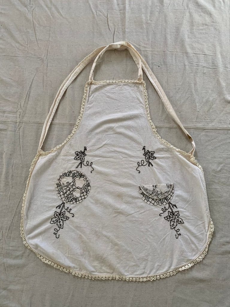 Vintage Black and White Embroidered Apron