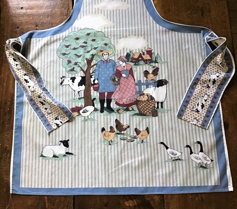 Vintage Full Farm Apron, Country Farmhouse Apron with Ties