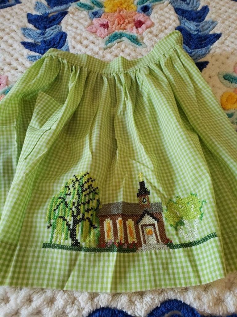 Vintage Green Gingham Apron