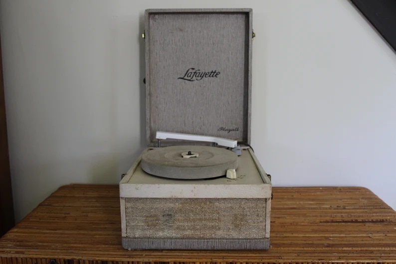Vintage Lafayette Playall Record Player, Mid Century Working Record Player with Needle