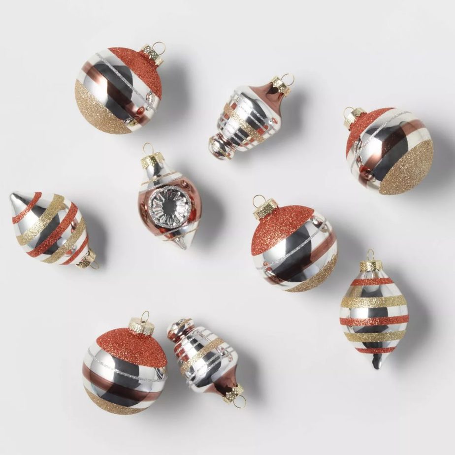14ct Retro Glass Christmas Ornament Set Metallics