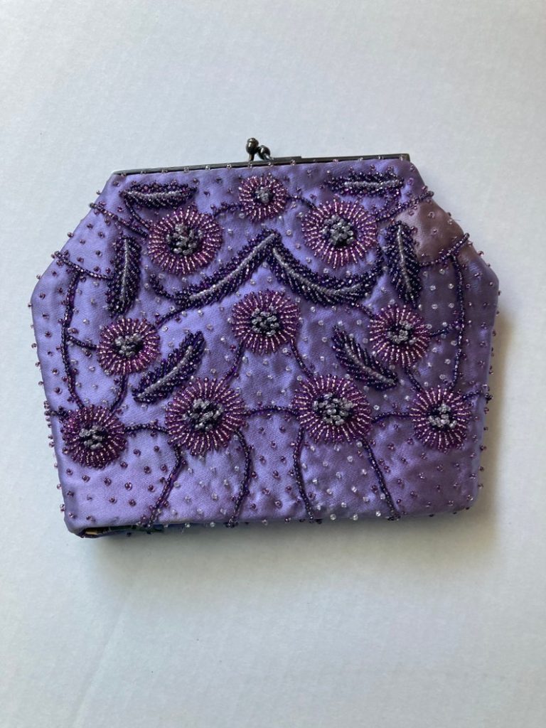 Vintage 1950s Beaded Evening Bag with Diamante Clasp France