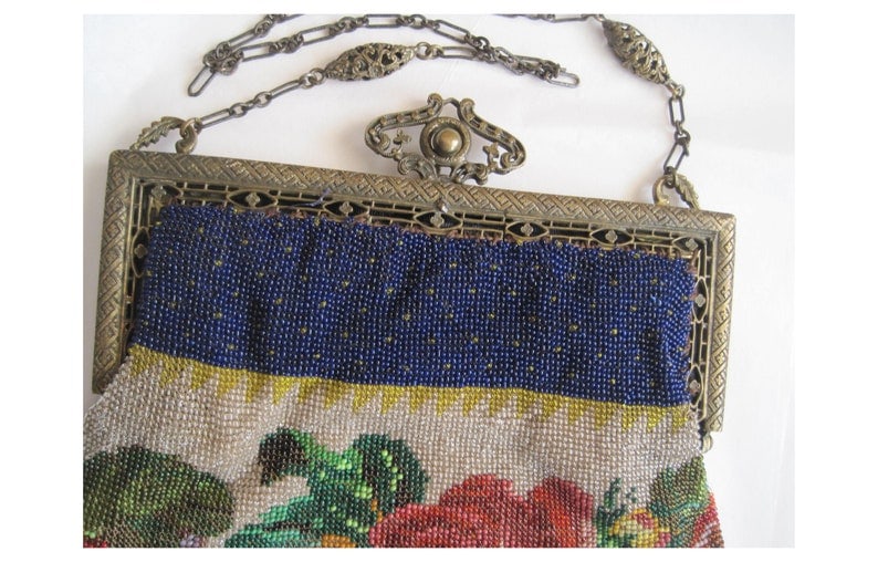 Vintage 1940s Saks Fifth Avenue Glass Beaded Needlepoint Purse