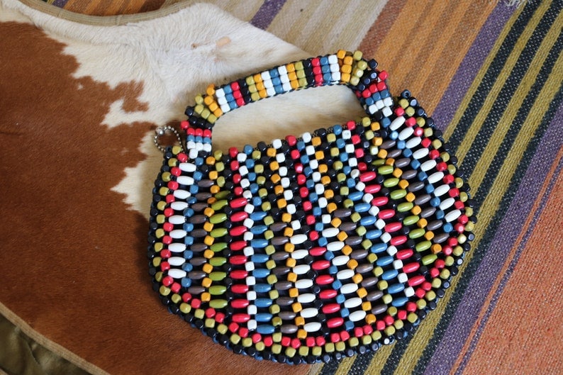 Wood Bead Bags Spring 2019 | Beaded bags, Hand beaded bag, Beaded handbag