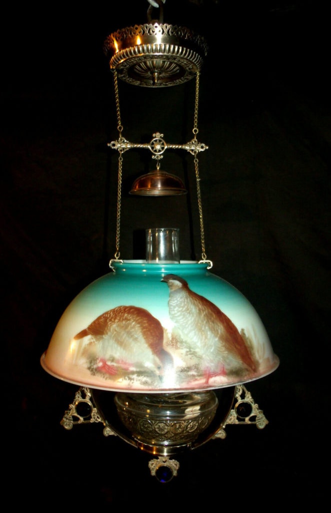 Vintage 7” Fitter GWTW Stage Coach Hurricane Oil Glass Lamp Shade 