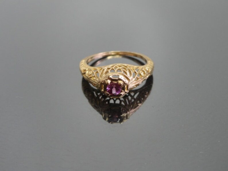 Antique 14k Gold Filigree Ring / Pink Tourmaline / Solitaire / Edwardian Engagement Ring