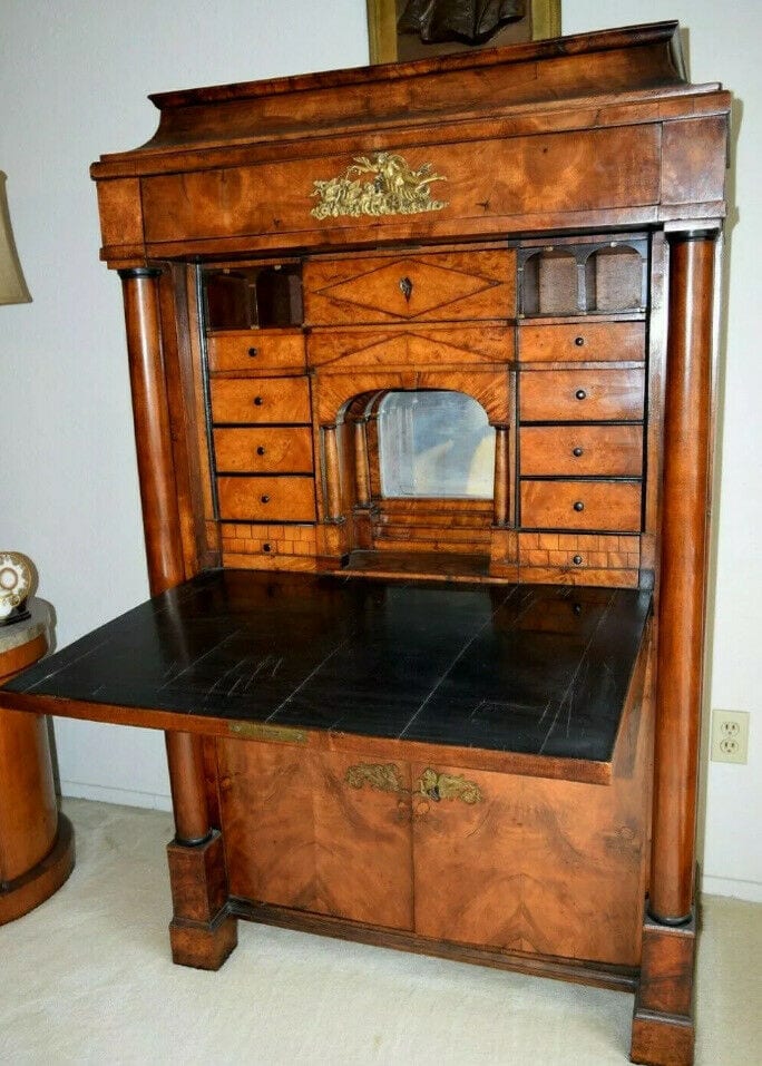 Antique Biedermeier Secretary Desk 1840s Mahogany