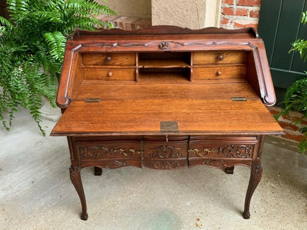 Antique French Carved Oak Secretary Desk