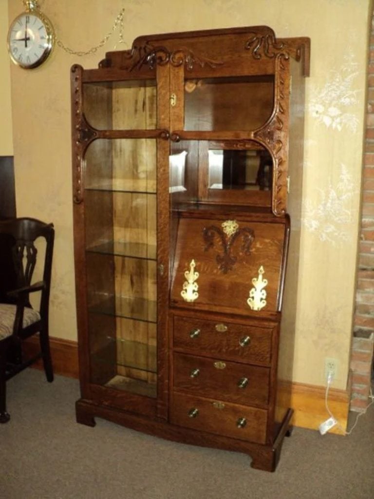 Antique Oak Side by Side Secretary Bookcase