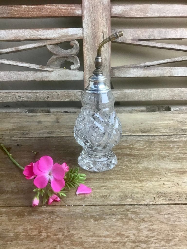 Antique Perfume Scent Bottle With A Silver Collar And Pump Action Base