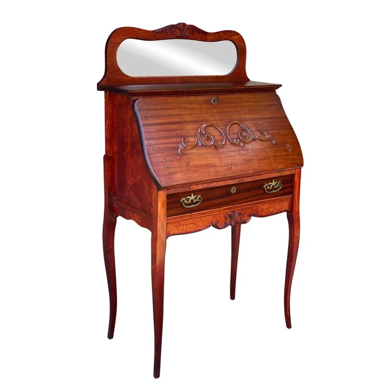 Antique Eastlake Victorian Walnut Cylinder Secretary Writing Desk