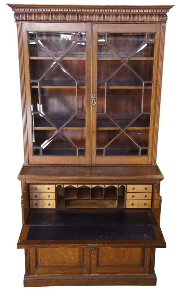 Antique Victorian Quartersawn Oak Butlers Secretary Desk & Bookcase