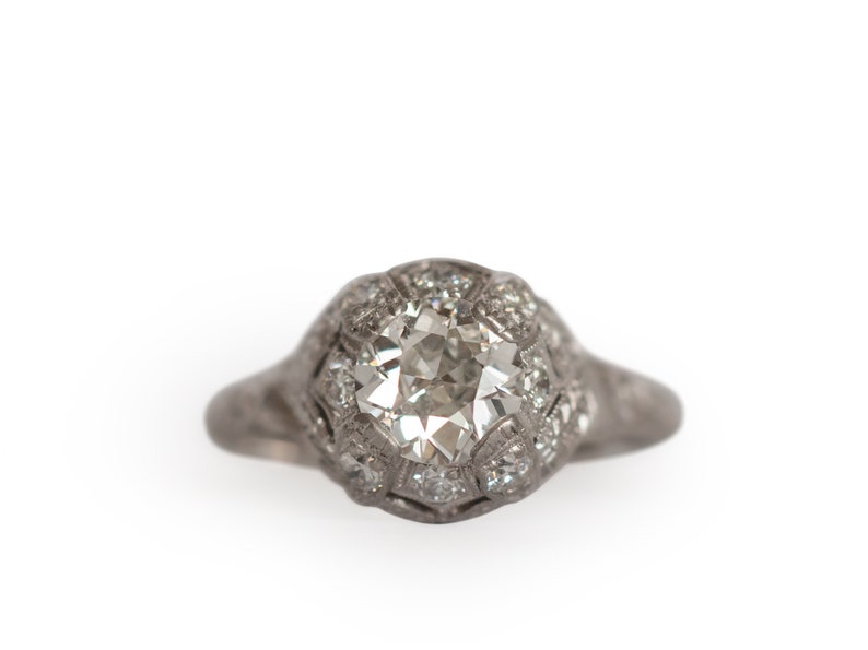 Circa 1920s Art Deco Platinum GIA Certified .76ct Old European Brilliant Diamond Engagement Ring
