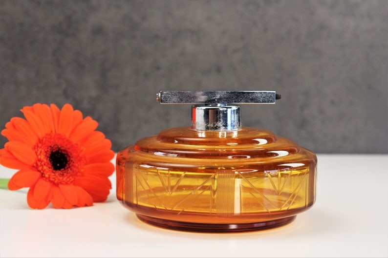 Czech Bohemian Amber Glass Perfume Bottle Antique Art Deco