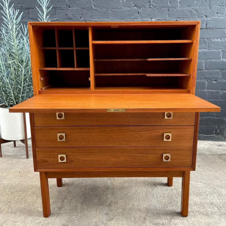 Danish Modern Teak Drop-Leaf Secretary Desk