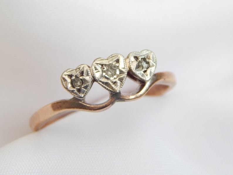 Edwardian Engagement Ring - diamond trilogy ring in 9ct rose gold