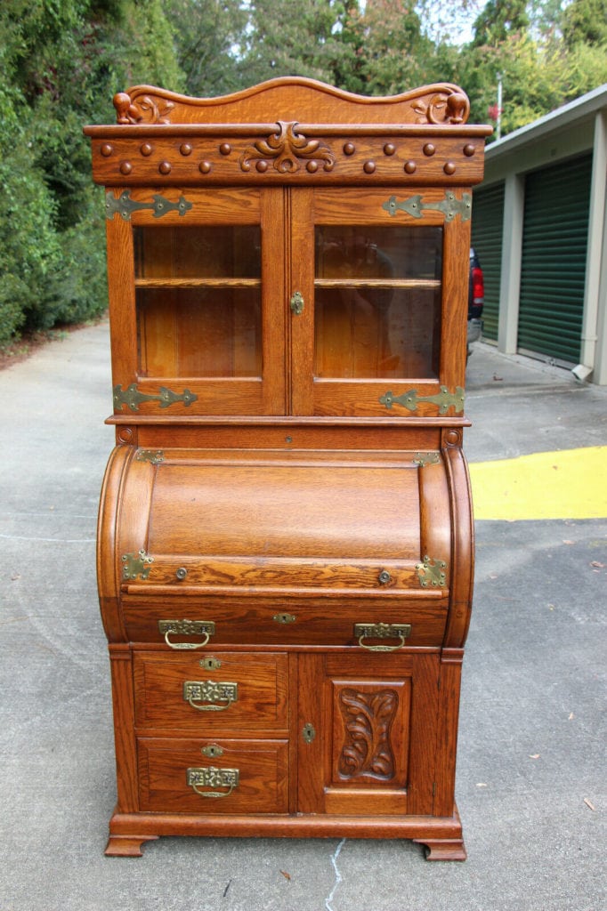 Fantastic Victorian Golden Oak Cylinder Roll Cowboy Secretary Desk