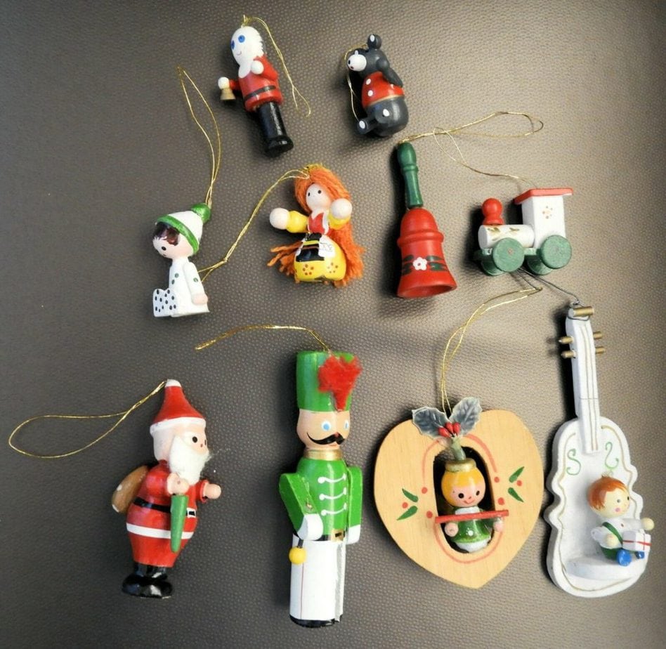 Lot of 10 Vintage Wood Wooden Christmas Ornaments