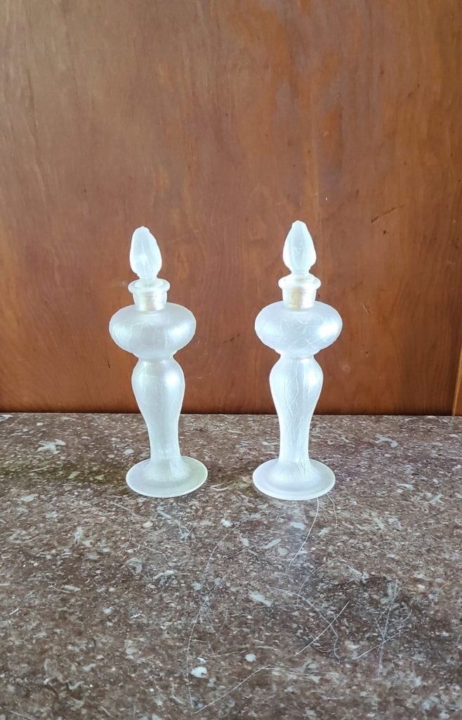 Pair of Antique Art Deco Satin Glass Perfume Bottles