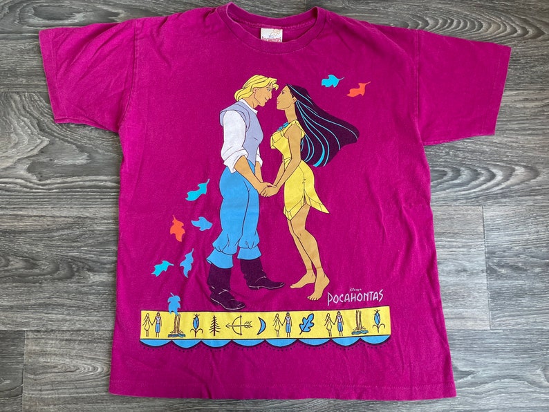 Pocahontas Shirt 90s Vintage Disney Character Movie Cartoon Tshirt Pink USA
