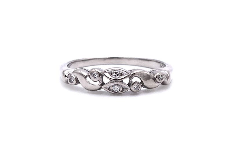 Vintage 14K Ring White Gold Diamonds 1940s-1950s Engagement Promise Ring 2.36g Size 7.25