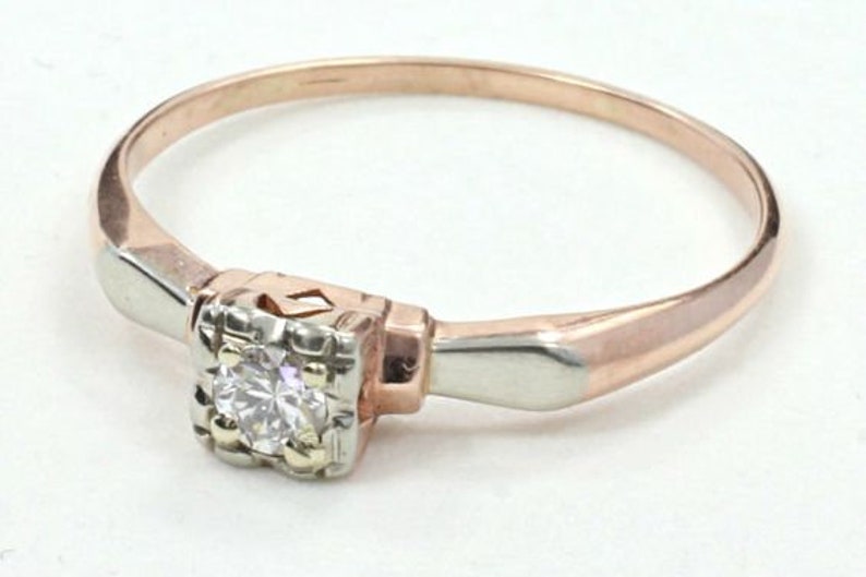 Vintage 1940s Retro Rose Gold Two-Tone Diamond Engagement Ring