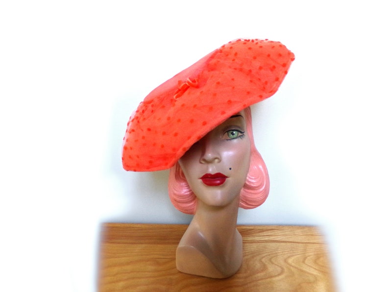 Vintage 1950's Apricot Orange Tulle Platter Hat