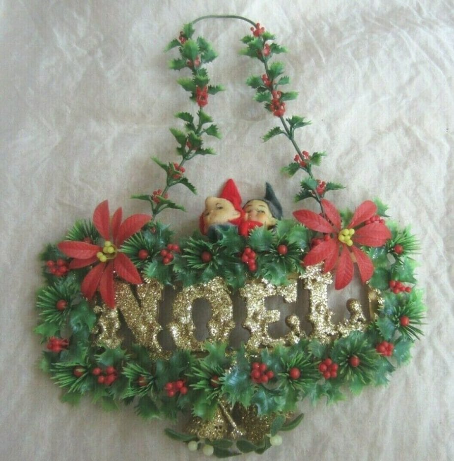 Vintage 1960's Christmas Plastic Noel Sign Decoration