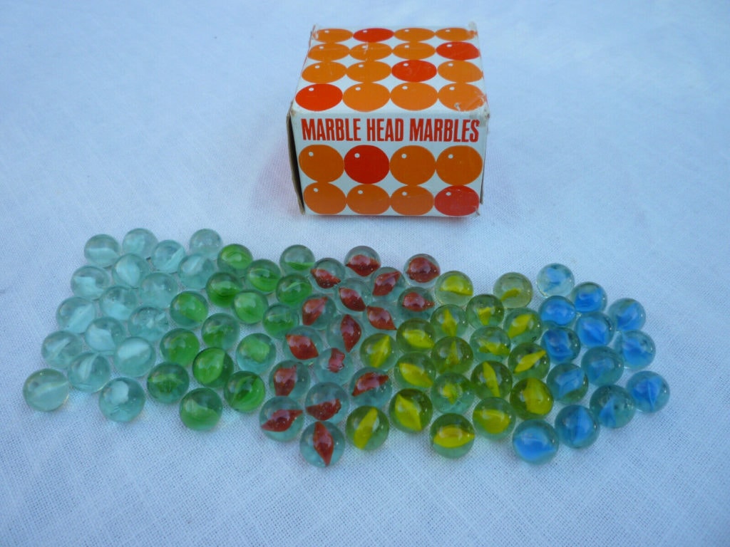 1950's 10 Cent Marble Box and Cat's Eye Marbles-Near Mint 