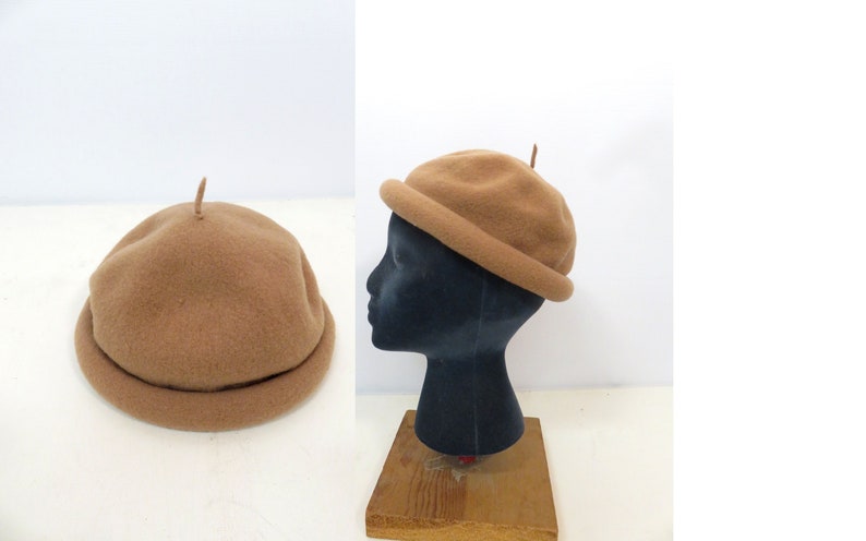 Vintage 60s Kangol Wool Mocha Rolled Brim Winter Cap