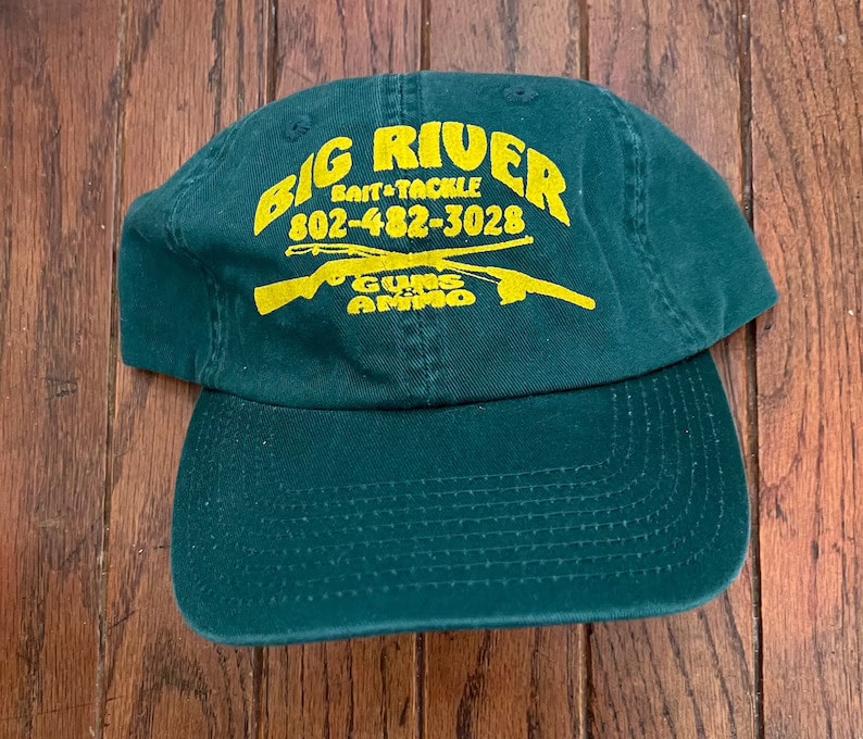Vintage 90s Minimal Unstructured Big River Guns Ammo Bait Tackle Strapback Hat Baseball Cap