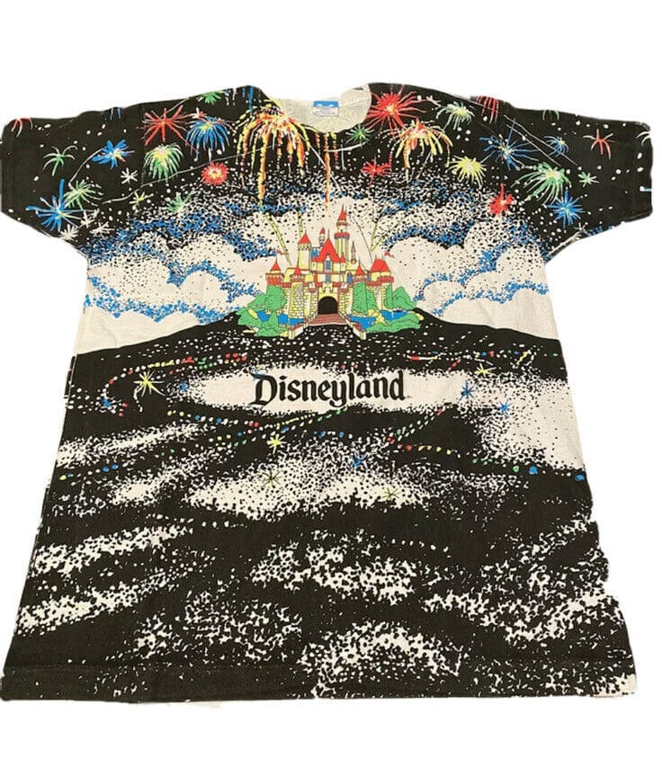 Vintage Disney Disneyland All Over Print Fireworks Castle T Shirt AOP one Size