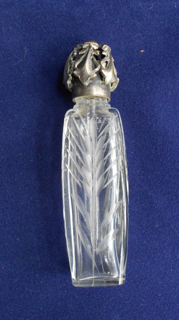 Vintage French Etched Crystal Filigree Silver Dauber Miniature Perfume Bottle