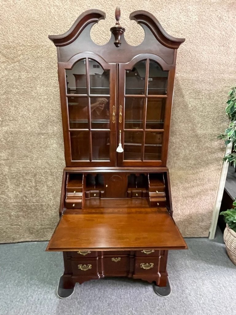 Vintage Jasper Two Piece Black Front Traditional Style Lighted Secretary Desk