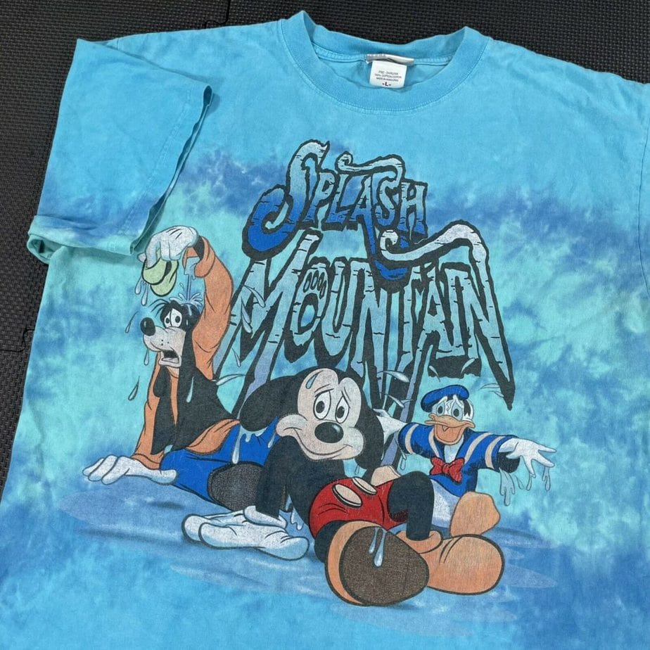 Vintage Y2K Splash Mountain Disney T Shirt Mens Large Blue Tye Dye Mickey Mouse