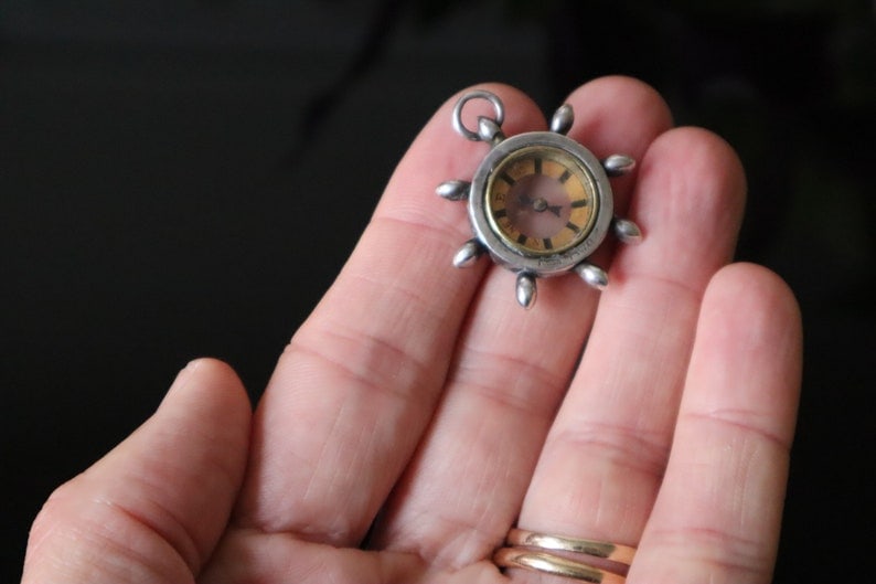 Antique Miniature Novelty Silver Compass Fob