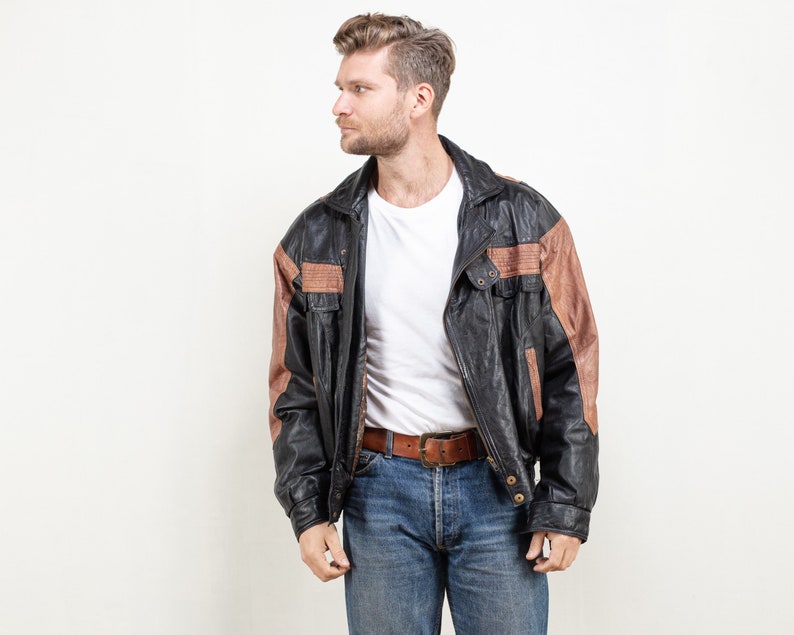 Men Leather Jacket vintage 80s brown motorcycle blazer jacket men gift idea biker leather jacket boyfriend gift size extra large xl